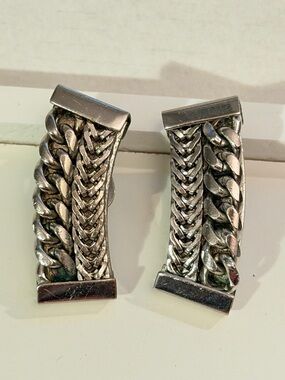 Vintage Silver-Tone Braided Chain clip on earrings